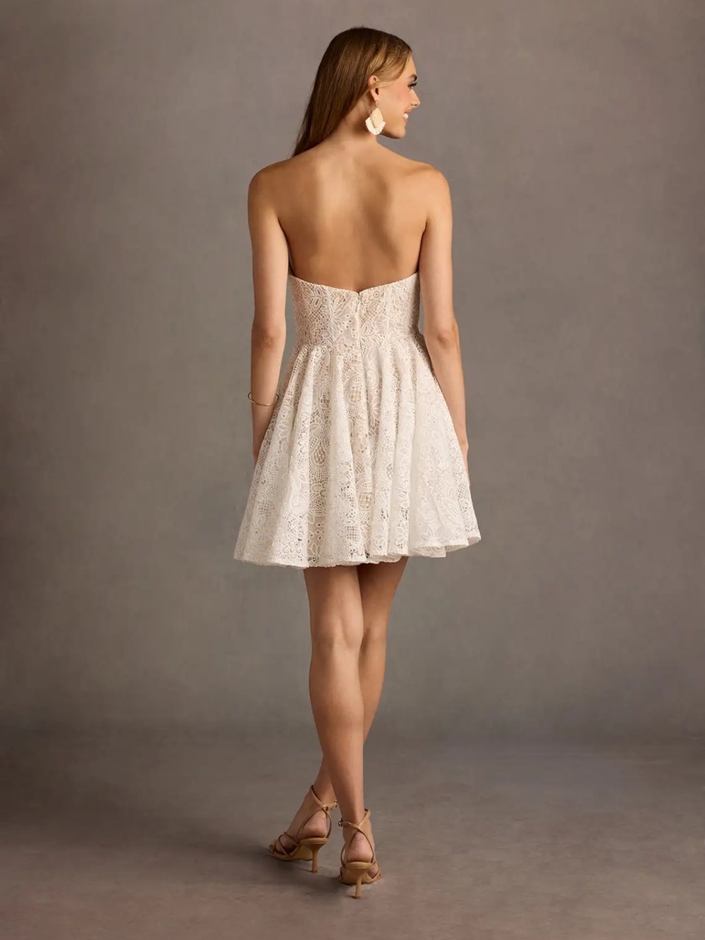 Azazie atelier luxe line White Strapless Lace Sweetheart Mini Dress 12 - Picture 2 of 13